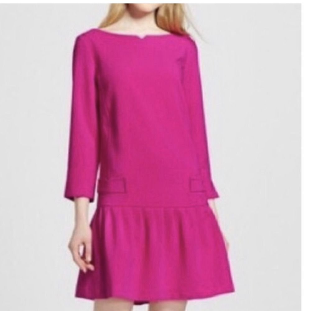 Jaquard Drop Waist Dress Pink Small